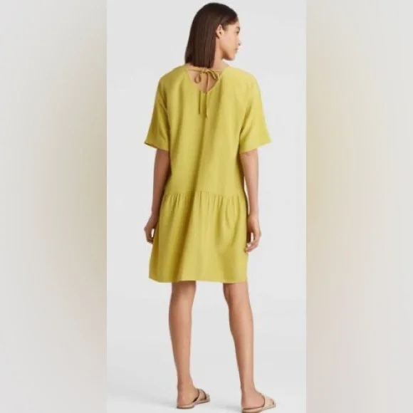 green emerald velvet dress Eileen Fisher Velvet Drop Waist Dress